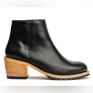 Portland Leather Patina Stacked Heel Black Leather Ankle Boots